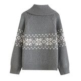 Anaïs | Cardigan en maille épaisse zippé à motif flocons