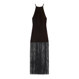 Margaux | Robe mini halter en velours à franges sculptantes
