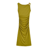 Inès | Robe Maxi Ruchée Élégante à Détail Doré