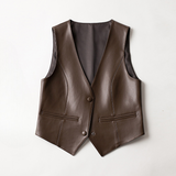 Blandine | Gilet sans manches en simili cuir à coupe ajustée