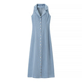 Romane | Robe Maxi en Jean Bleu Clair Sans Manches