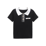 Eleanor | Polo en Tricot Noir Chic avec Contraste