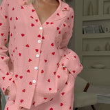 Erell | Ensemble de pyjama doux à motif cœur pour soirées confortables