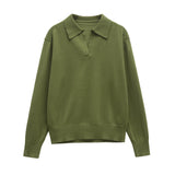 Margot | Pull Polo Tricoté à Col Olive Vert Sans Effort