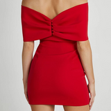 Mireille | Mini robe rouge épaules dénudées avec nœud
