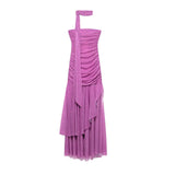 Capucine | Robe Maxi Violette à Volants et Épaule Unique