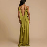 Océane | Robe longue à col drapé et fente latérale