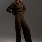 Indy | Ensemble femme avec un pull polo oversize et un pantalon large en couleur sable