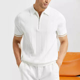Arnaud | Polo homme en tricot à manches courtes avec zip et rayures verticales