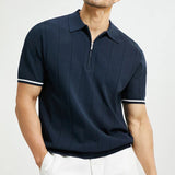 Arnaud | Polo homme en tricot à manches courtes avec zip et rayures verticales