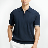 Arnaud | Polo homme en tricot à manches courtes avec zip et rayures verticales