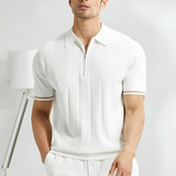 Arnaud | Polo homme en tricot à manches courtes avec zip et rayures verticales