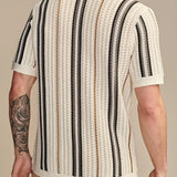 Fabien | Polo homme en tricot ajouré à rayures et boutonnière complète