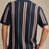 Fabien | Polo homme en tricot ajouré à rayures et boutonnière complète