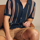 Fabien | Polo homme en tricot ajouré à rayures et boutonnière complète