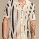 Fabien | Polo homme en tricot ajouré à rayures et boutonnière complète