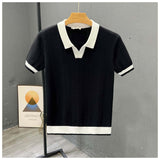 Loïc | Polo homme en tricot à motif chevrons et col contrastant