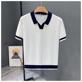 Loïc | Polo homme en tricot à motif chevrons et col contrastant
