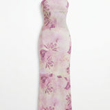Solange | Robe de soirée maxi sans bretelles à imprimé floral