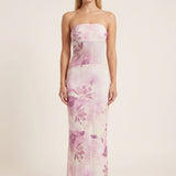 Solange | Robe de soirée maxi sans bretelles à imprimé floral