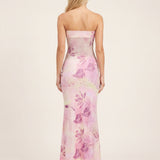 Solange | Robe de soirée maxi sans bretelles à imprimé floral