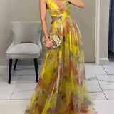 Céline | Robe maxi fleurie à taille haute et bretelles réglables