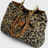 Solène | Grand sac à main en toile léopard avec bandoulière ajustable