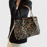 Solène | Grand sac à main en toile léopard avec bandoulière ajustable