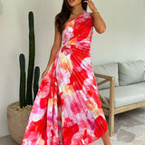Marélyne | Robe asymétrique plissée à imprimé floral