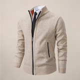 Fabien | Cardigan zippé pour homme avec col montant et finitions côtelées