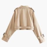 Adèle | Trench cropped en gabardine à double rangée avec ceinture