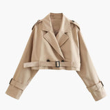Adèle | Trench cropped en gabardine à double rangée avec ceinture