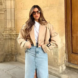 Adèle | Trench cropped en gabardine à double rangée avec ceinture
