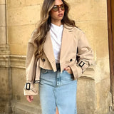 Adèle | Trench cropped en gabardine à double rangée avec ceinture