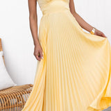 Brigitte | Robe maxi plissée jaune avec décolleté en V