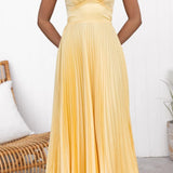 Brigitte | Robe maxi plissée jaune avec décolleté en V