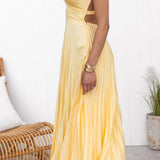 Brigitte | Robe maxi plissée jaune avec décolleté en V