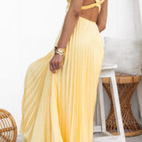 Brigitte | Robe maxi plissée jaune avec décolleté en V