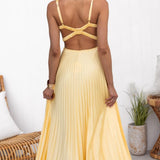 Brigitte | Robe maxi plissée jaune avec décolleté en V