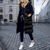 Isabelle | Gilet long pour femme matelassé avec capuche