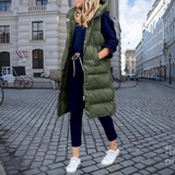 Isabelle | Gilet long pour femme matelassé avec capuche
