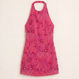 Bérénice | Robe Mini à Col Halter et Franges Superposées