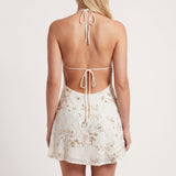 Bérénice | Robe Mini à Col Halter et Franges Superposées