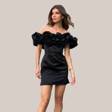 Flavie | Robe cocktail off-shoulder élégante avec volants