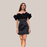 Flavie | Robe cocktail off-shoulder élégante avec volants