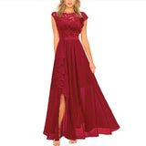 Célyra | Robe Maxi A-Ligne à Volants et Dentelle Élégante