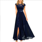 Célyra | Robe Maxi A-Ligne à Volants et Dentelle Élégante