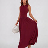 Élise | Robe Maxi Sans Manches à Taille Plissée