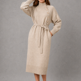 Chantal | Robe pull d’hiver à col roulé avec ceinture à nouer