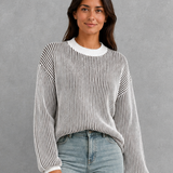 Odette | Pull femme à rayures et col rond avec épaules tombantes